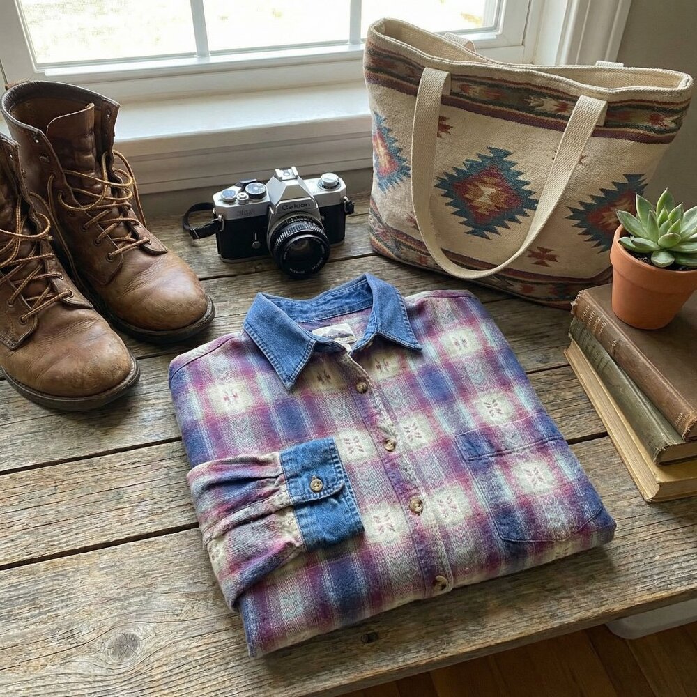 Vintage Pearl River Clothing Co. Plaid Cotton Shirt Size L - Retro Casual Button